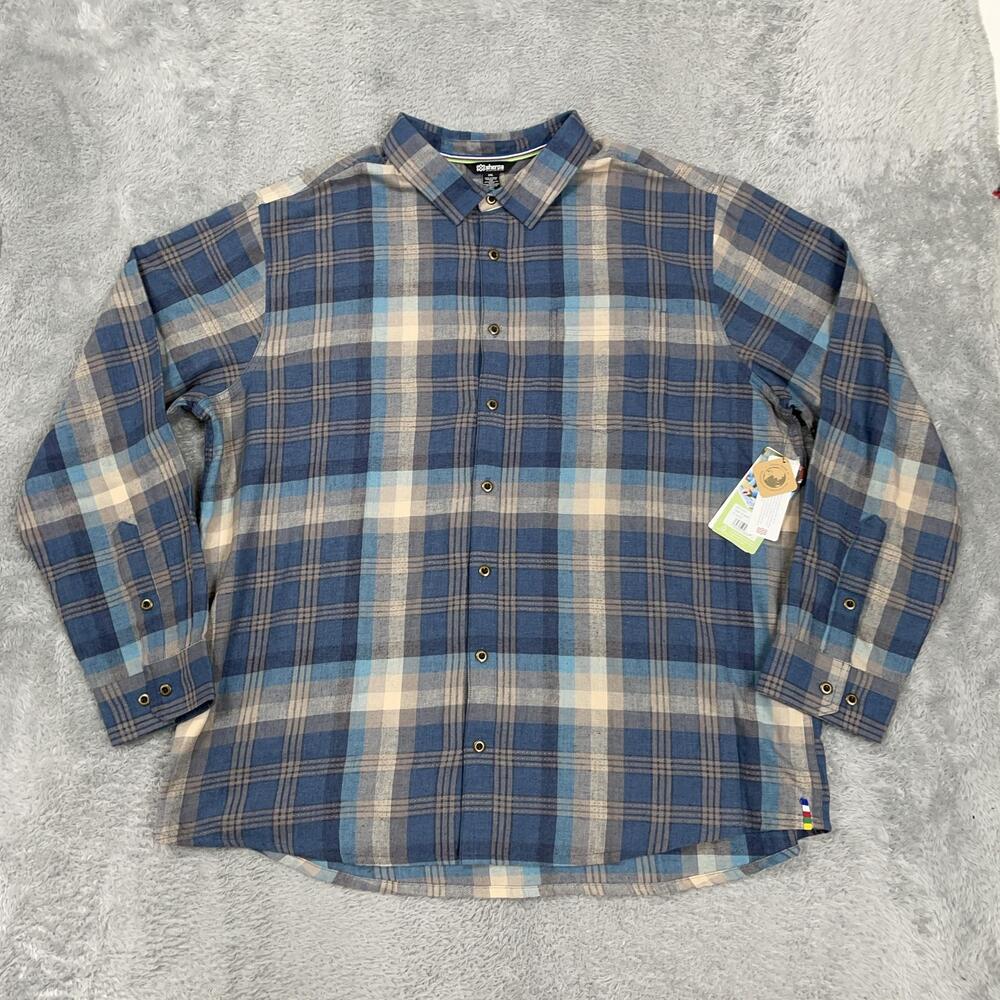 Sherpa Adventure Gear Shirt Mens 2XL Blue Plaid Flannel Long Sleeve Button Up
